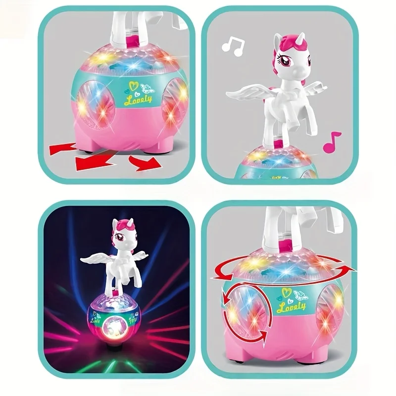 Giocattolo con unicorno danzante, giocattolo musicale leggero rotante, regalo di compleanno per bambini, giocattolo per ragazze dai 3 anni in su