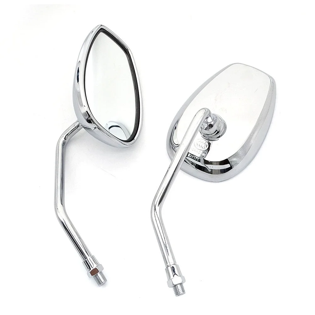 Universal 10mm Motorcycle Mirrors - Chrome Plated Square Rearview Mirrors with Aluminum Base, for Cafe Racer, Scooter