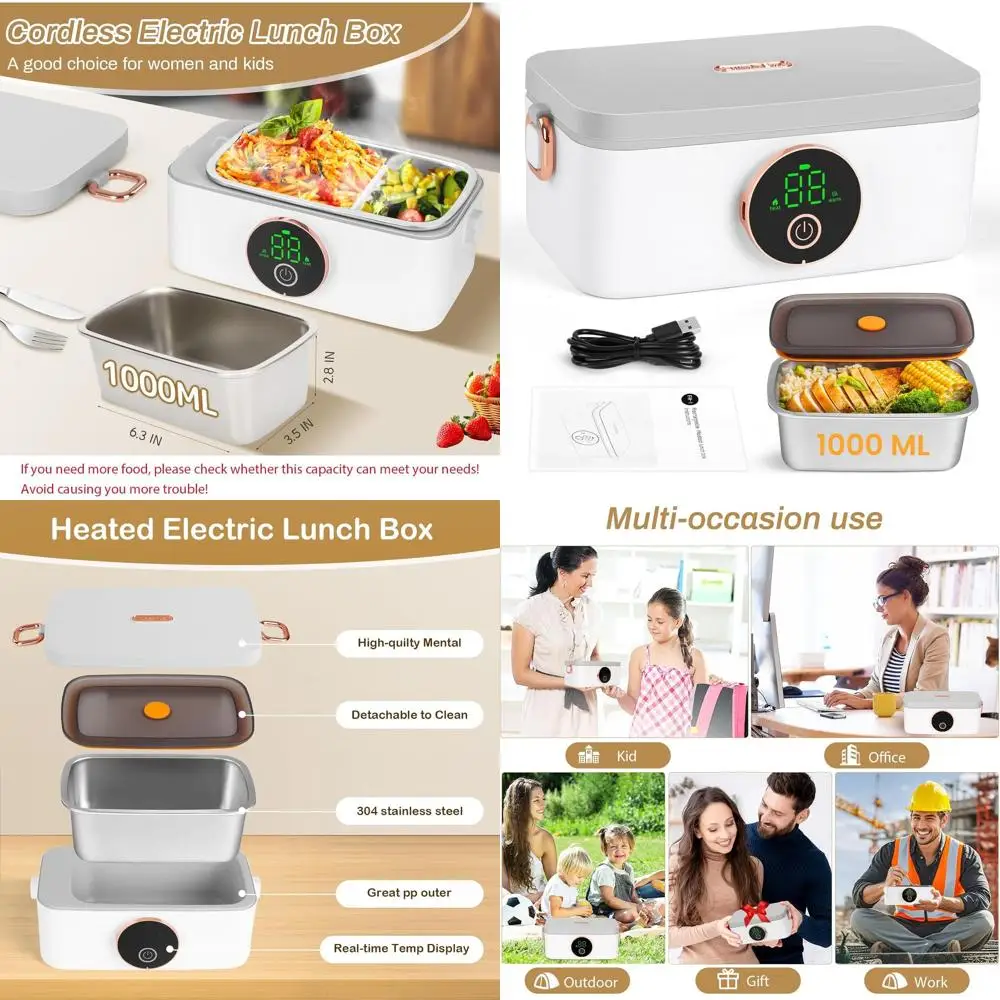 

Портативный электрический ланч-бокс на 1 л с автоматическим подогревом, аккумулятор 16000 мАч для автомобиля, офиса, путешествий и активного отдыха