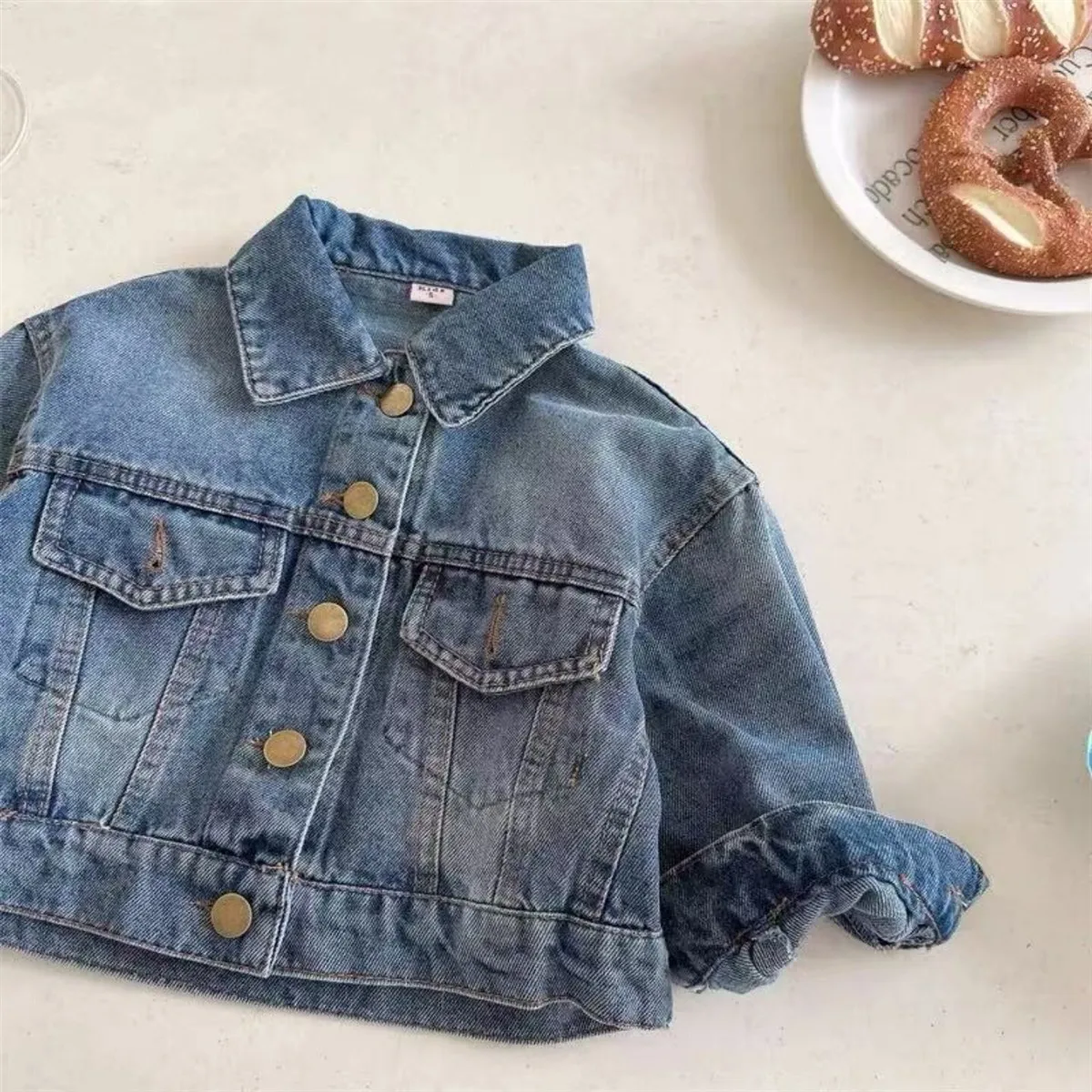 Children's Short Denim Jacket Collared Casual Style Spring Autumn New Boy Girl Denim Coat
