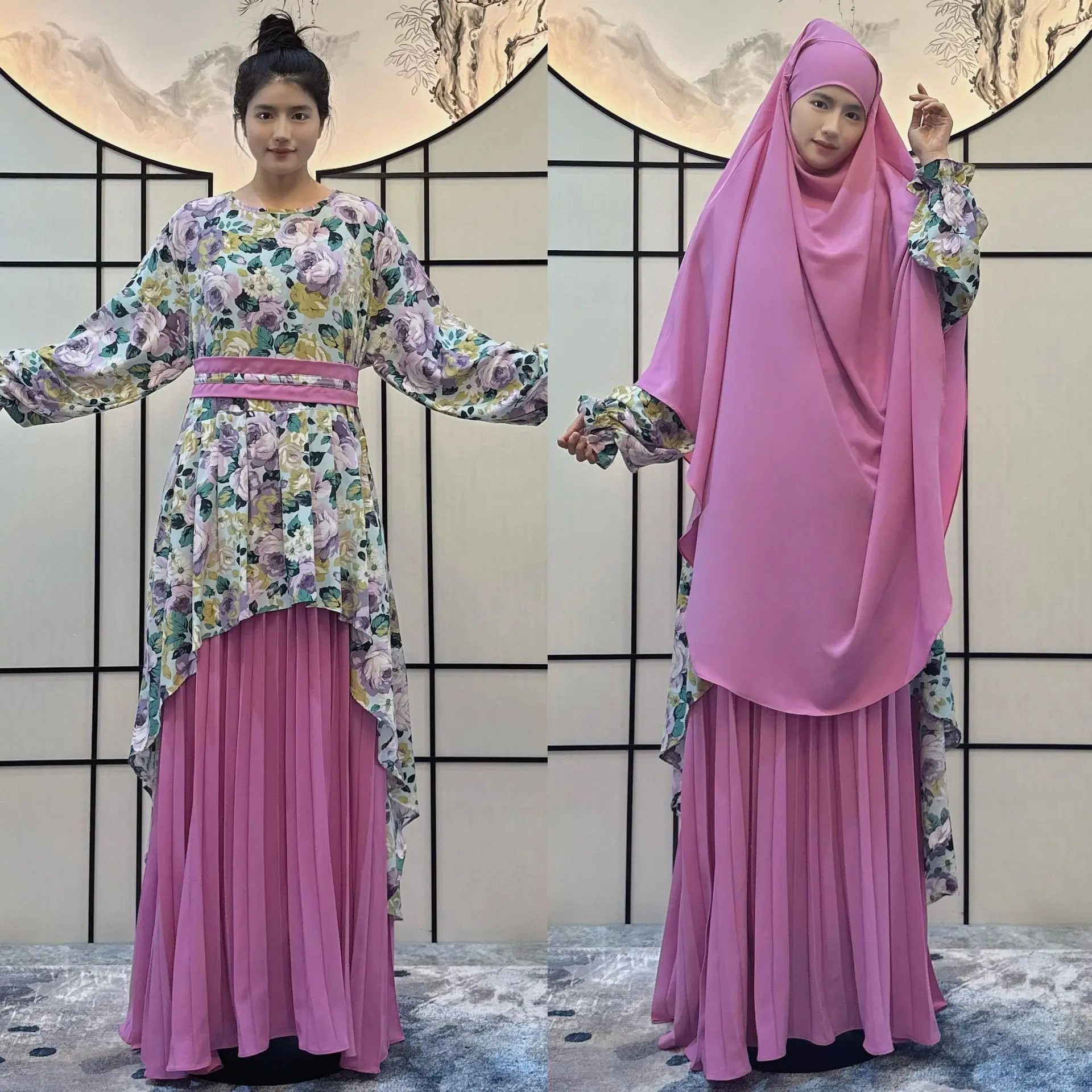 Eid Ramadán Jalabiya-Conjunto de 2 piezas para mujer, Abaya de oración para mujeres modestas, Khimar Hijab, vestido largo, caftán musulmán, traje de ropa islámica