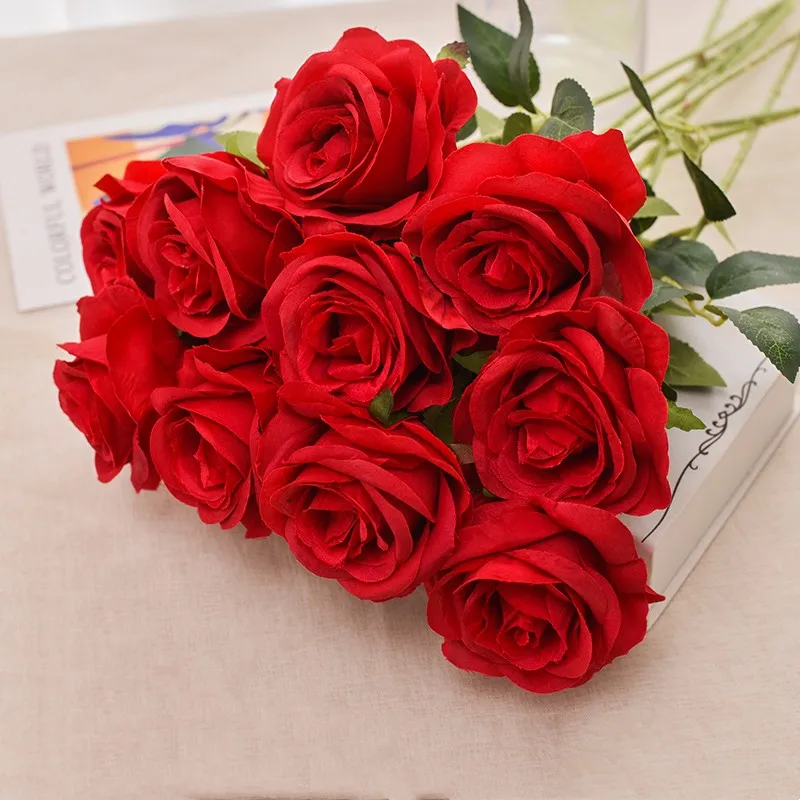 

10PCS Artificial Flowers Red Roses Fake Roses with Long Stems Realistic Faux Silk Rose Bouquets for Wedding Floral Arrangements