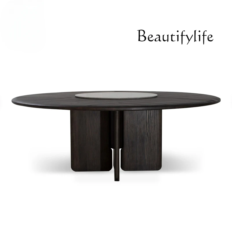 Italian Minimalist Solid Wood Oak Dining Table Natural Marble Living Room round Dining Tables and Chairs New Chinese Style