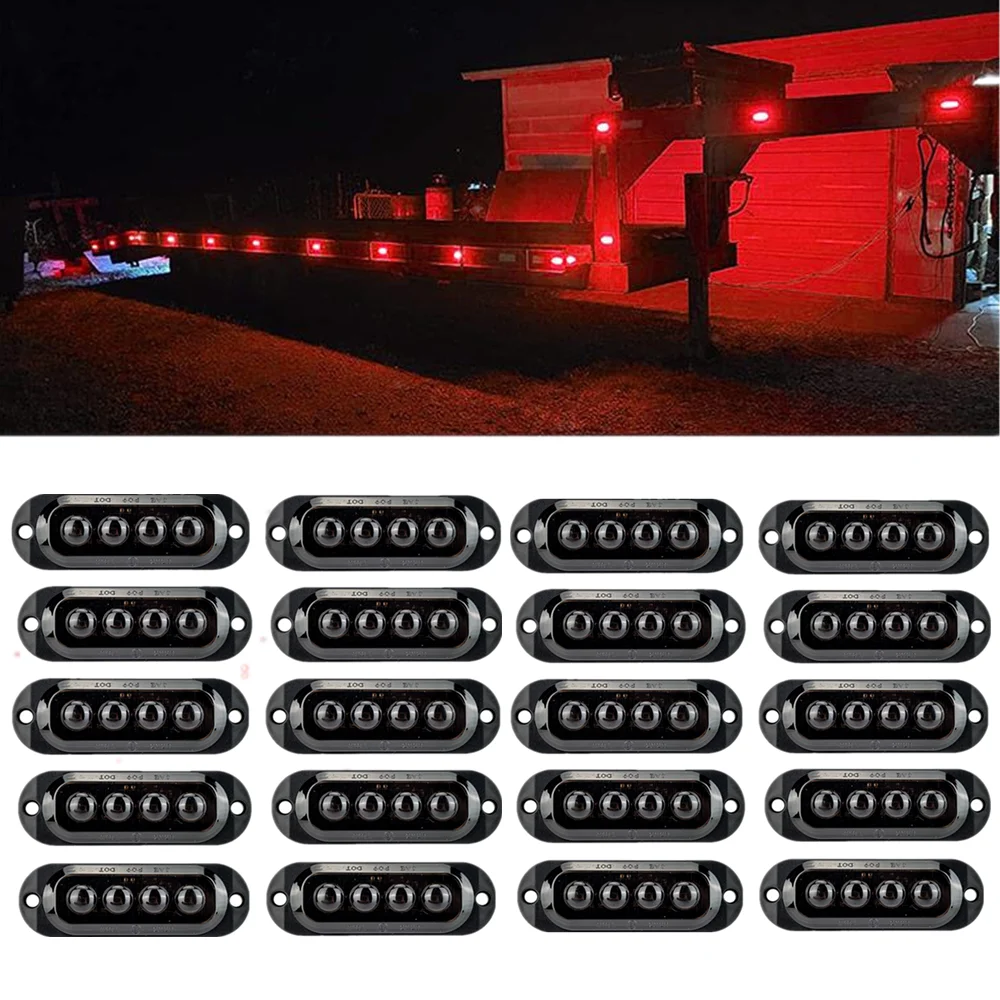 20PCS Red Yellow White Car Trailer Lighting Truck LED Side Lights Marker Clearance Warning Lamp 12-24V Universal for Car Truck