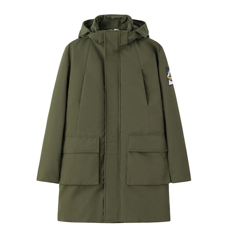 

Men's Winter down Jaet Windproof Multi-ket Workwear Parka Hooded Thiened Fake Fur Collar Warm Mid-Length Color