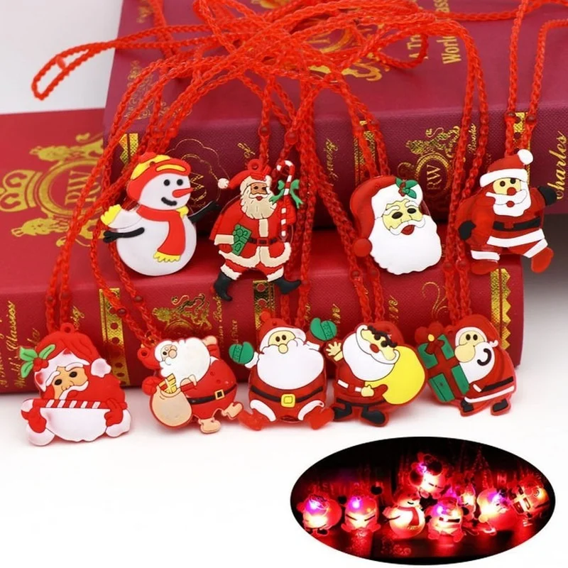 10pcs Red Soft LED Glowing Santa Snowman Toys Necklace  Party Favors  Gifts  Boys Girl     navidad  Decoration Wedding Festival