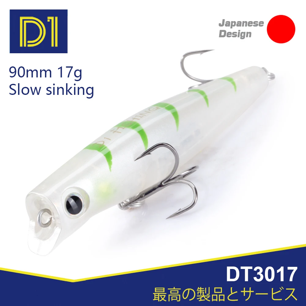 D1 Popper Fishing Lures 90mm 17g Slow Sinking Jerkbait Crankbait Rolling Wobblers Minnow Hard Artificial Bait Bass Pesca Tackle