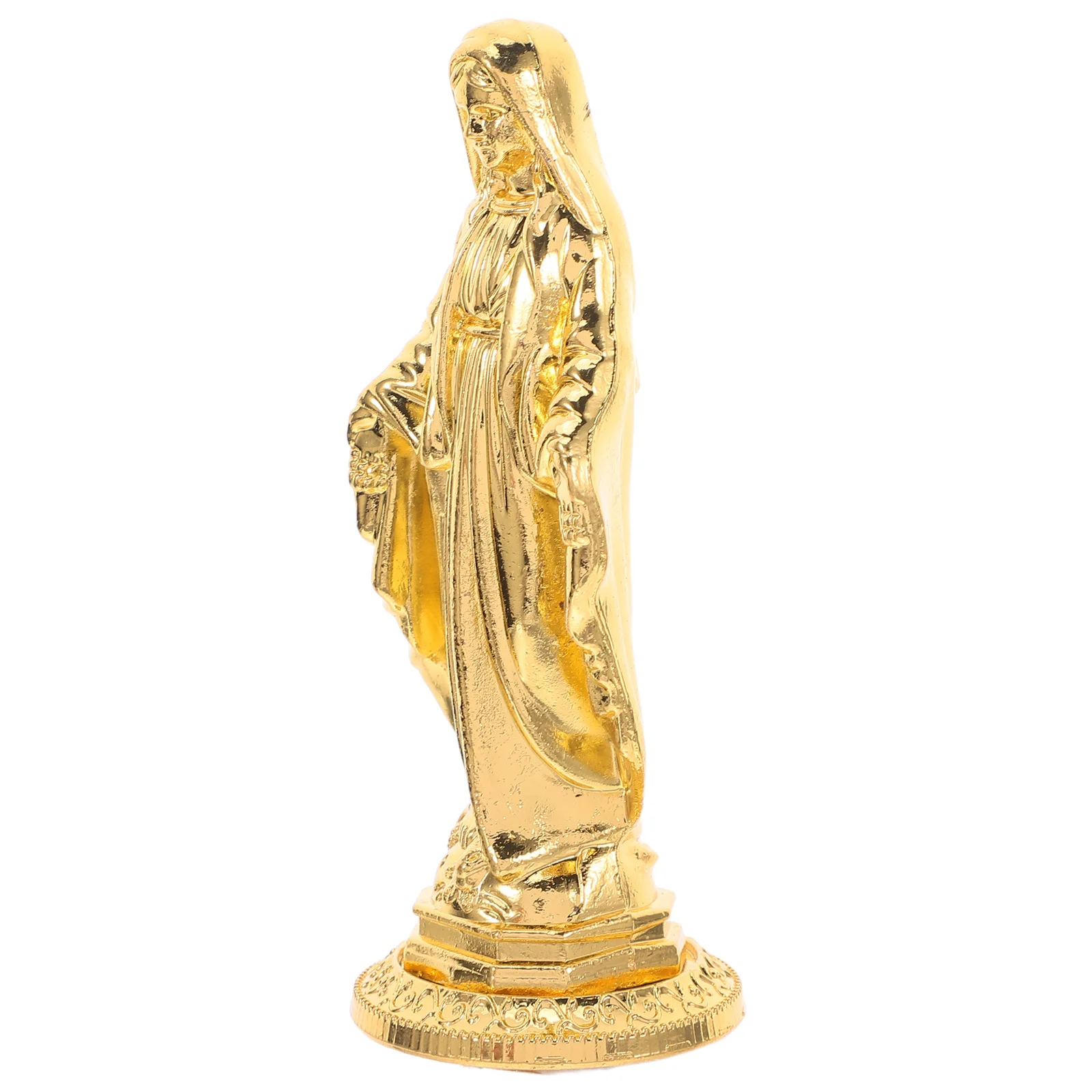 

Mini Gold Plated Virgin Mary Catholic Statue Prayer Sculpture Desktop Tabletop Mother of Jesus Christian Decor