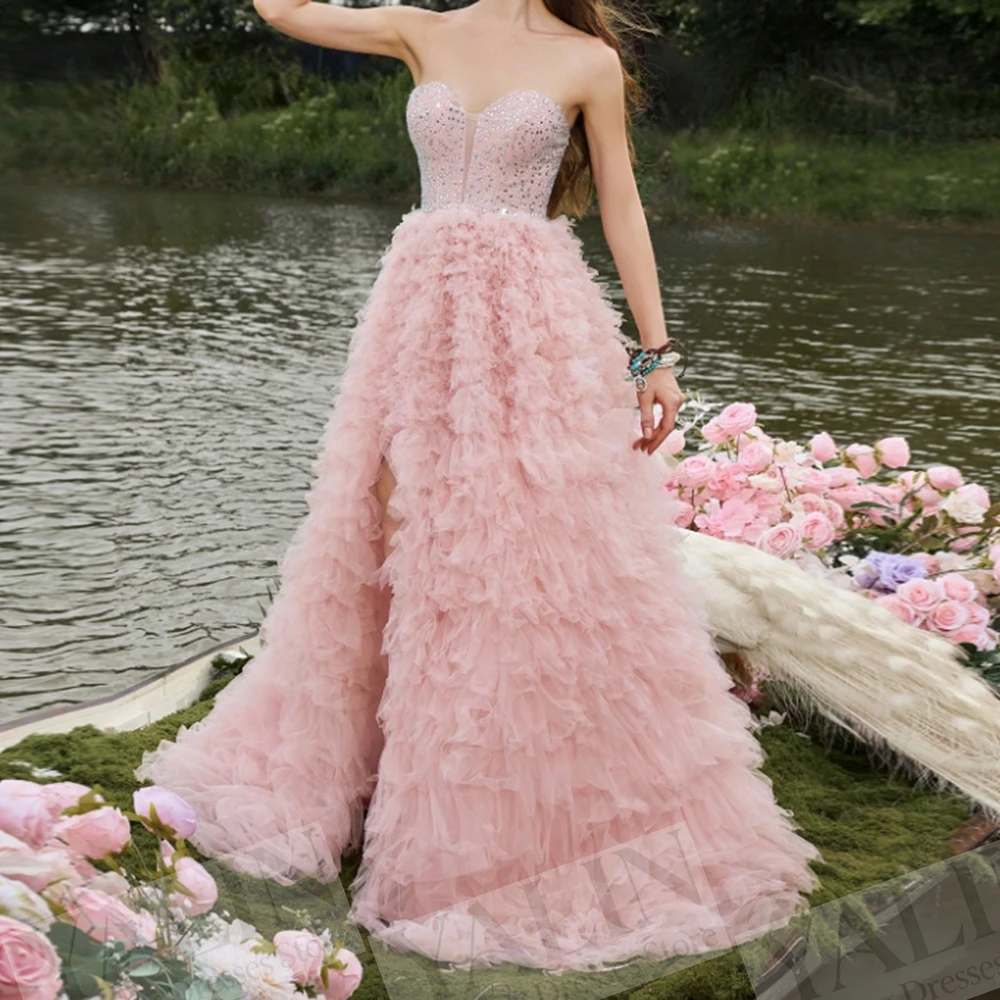A-Linien-Abendkleider für Damen, bodenlang, trägerlos, ärmellos, Ballkleid, modisch, mit Pailletten, schlicht, drapiert, maßgeschneiderte Kleider