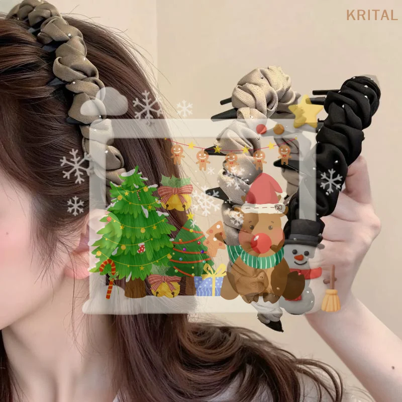

1Pcs Korean Style Rhinestones Toothed Non-slip Hair Band Elegant Temperament Pleated Fabric Headband For Woman