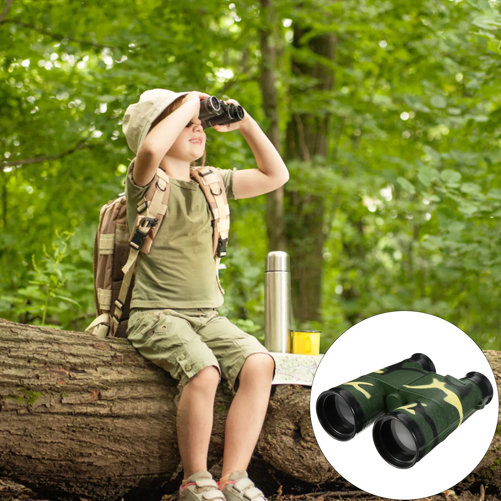 1Set Kids Binoculars Camouflage Hd Dual-Tube Telescope Optical Focus Wide for Birding Astronomy Hiking Learning
