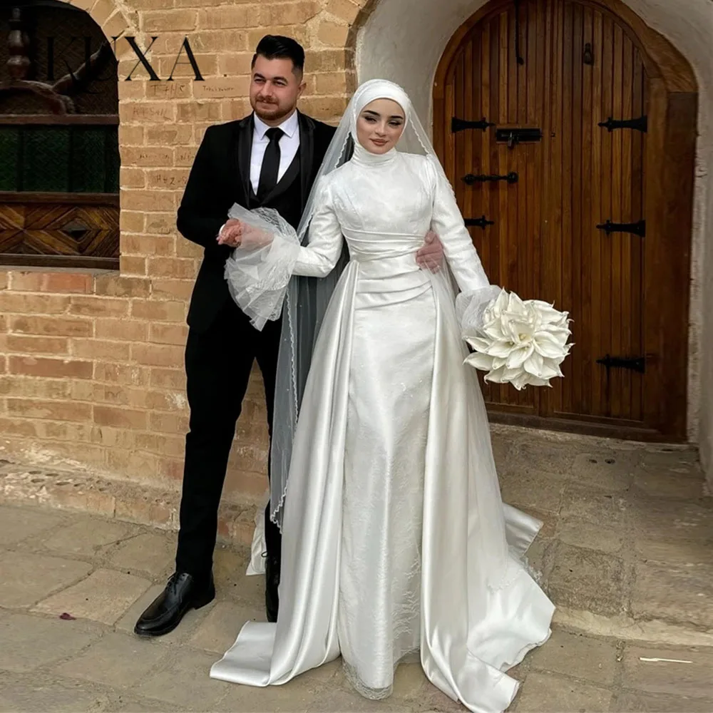 KUXA Muslimische Brautkleider für Frauen, hohes Nähen, luxuriöse lange Brautkleider, weiße, bescheidene Spitze-Brautkleider, individuell gestaltet 2026