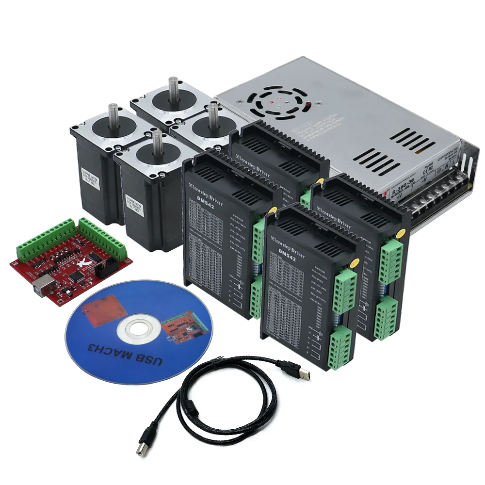 Hot Selling Nema23 Stepper Motor 57HS76 2N.M 3N.M With Motor Drive DM542 + Power Supply+ Mach3 Board  Kit for CNC