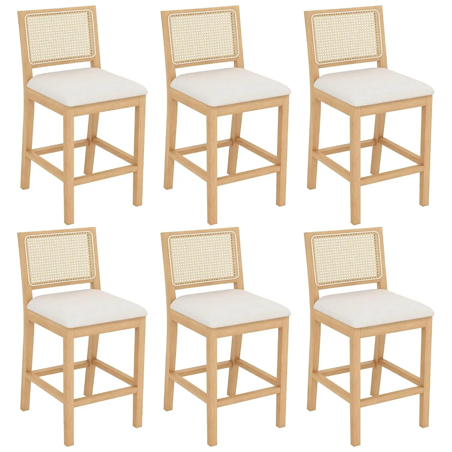 Rattan Bar Stools Set of 6, 26