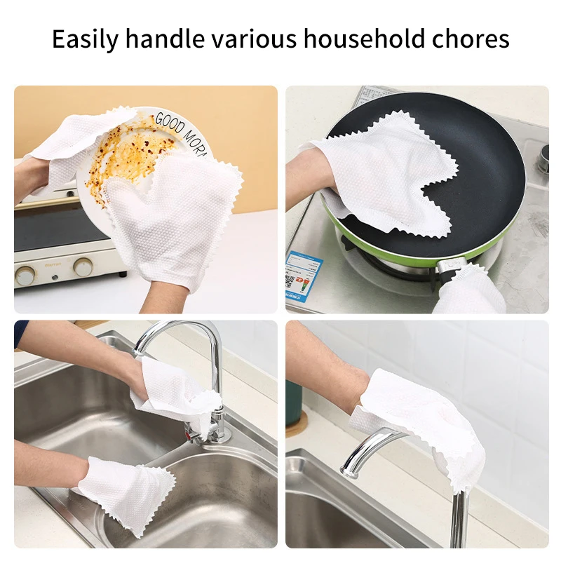 Lazy Cleaning Rag Gloves Household Dust Removal Disposable Non-woven Fabric Scouring Tools Wet And Dual-use Cloth Gloves