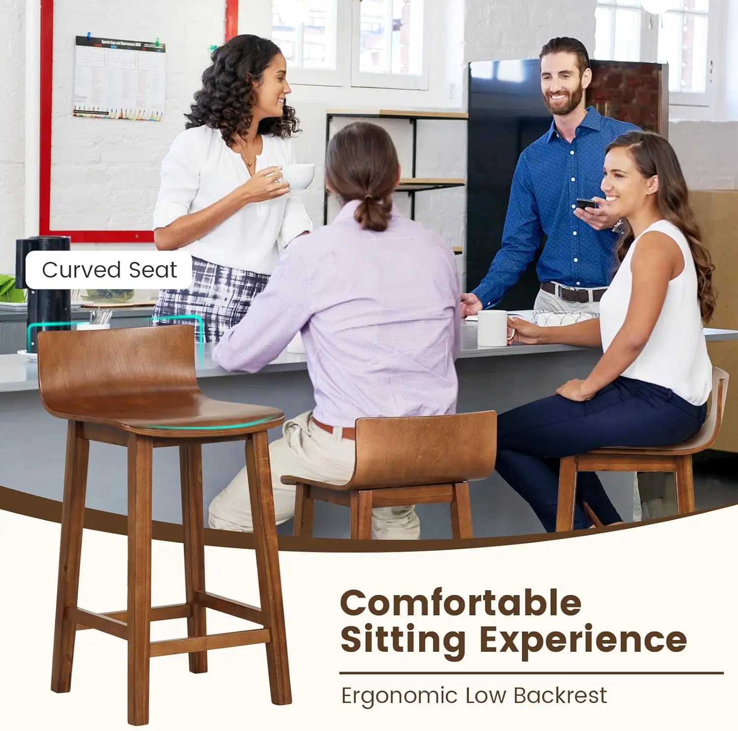 Giantex 24.5" Bar Stools Set of 4, Counter Height Stools w/Backrest & Footrest, Wooden Bar Dining Chairs, Armless Solid Wood