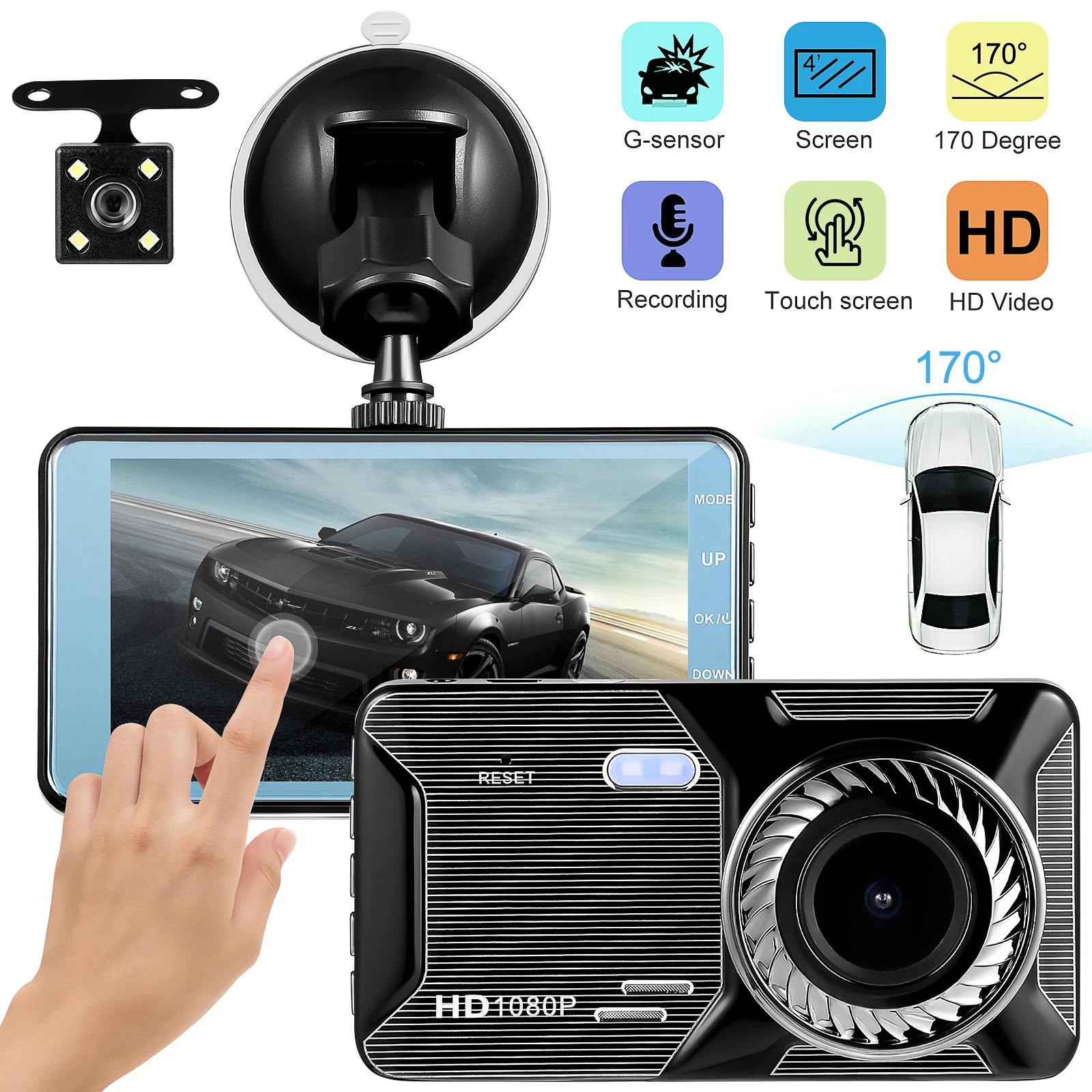 

Recorder Dual-lens Driving Dash Cam Front and Rear Camera for Cars Private Model Black Auto Back