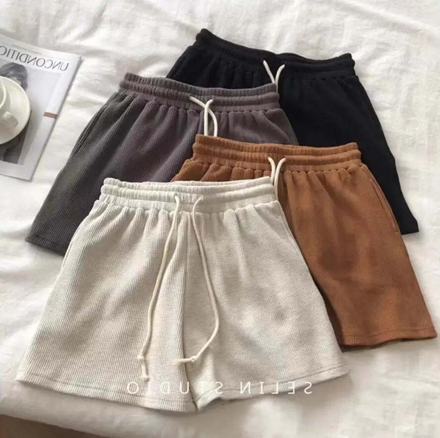 Summer New Casual High Waist Loose Solid Color Elastic Waist Lace Up Shorts For Women,4 Colors