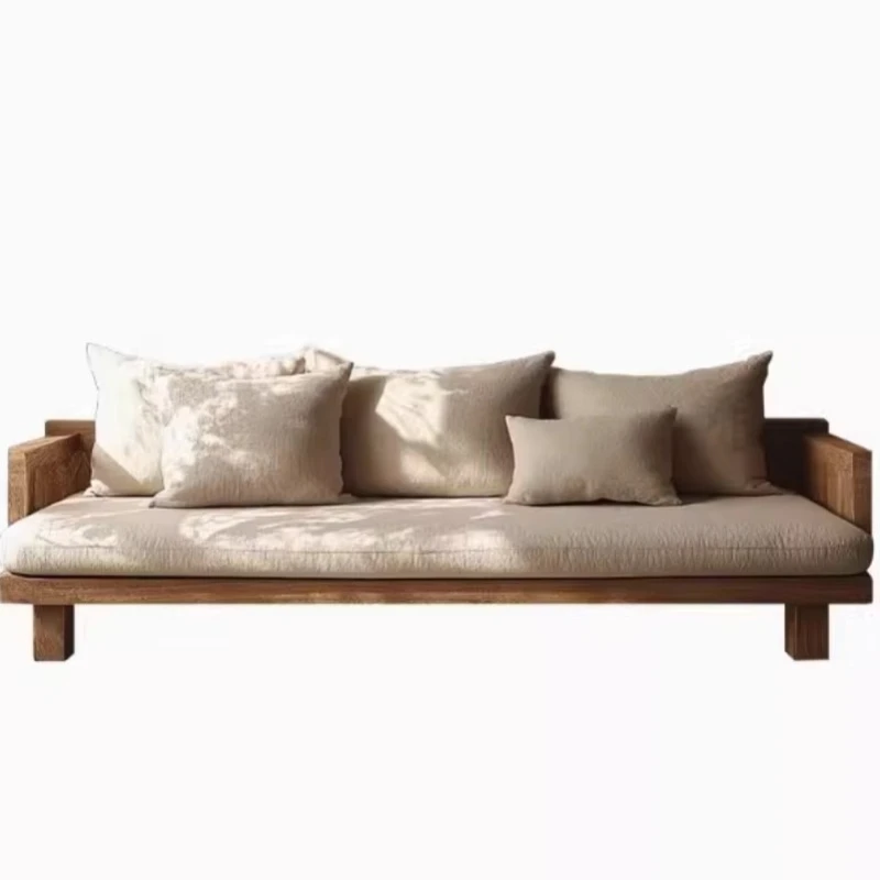 

Wabi Sandy Wind Solid Wood Sofa B & B Hotel Log High-end Minimalist Straight Lobby Middle Ancient Bed