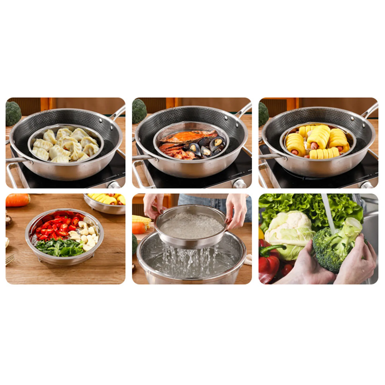 304 Stainless Steel Food Steamer Basket Pressure Cooker Steamer Basket with Handle Steaming Grid Drain Drainer Cooking Utensils