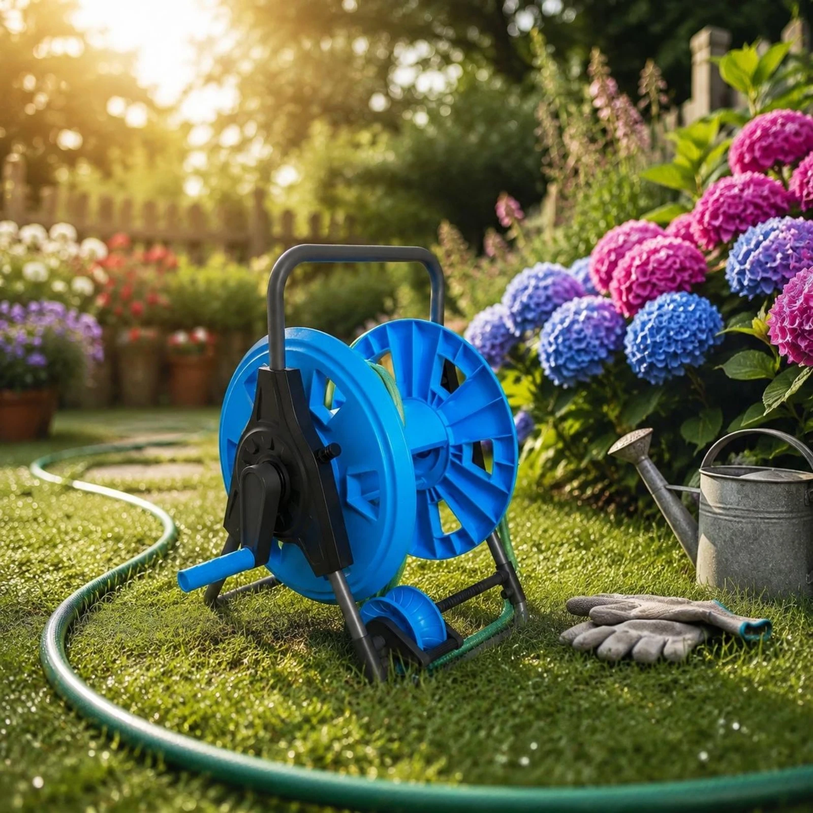 Portable Hose Reel Carrier Easy to Stow Garden Hose Reel Carrier Outdoor Storage Heavy Duty Weather Resistant for Car Wash