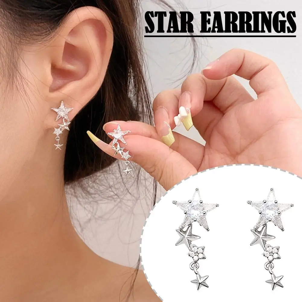 1 Pairs Fashion Exquisite Shining Zircon Stars Drop Design Ear Trendy Jewelry Women New Korean Gifts Girls Earrings Studs S S7Y5