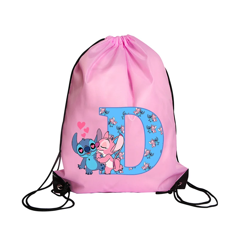 Stitch Disney Drawstring Bag Sports Waterproof Backpack Bundle Pocket Terylene Basketball Bags Cartoon Anime Birthday Cute Gifts