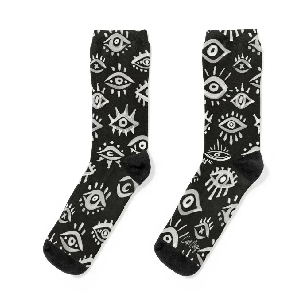 

Mystic Eyes – White on Black Socks christmas gifts set custom sports Wholesale Socks For Man Women's