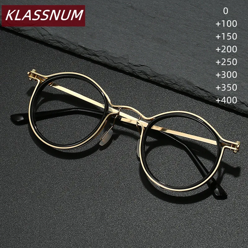 KLASSNUM Round Reading Glasses Women Men Retro Anti Blue Light Goggles Vintage Hyperopia Eyewear Presbyopia Eyeglasses 0-+4.0