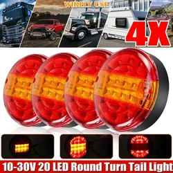 4/2/1PCS 12V 24V 20 LED Round Car Tail Light Rear Stop Indicator Brake Signal Hamburger Light Trailer Truck Van Lorry 3 Function