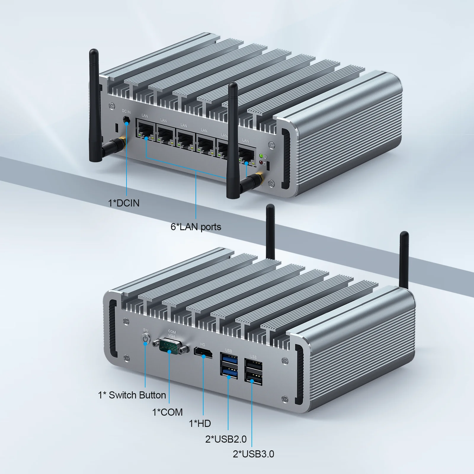 HYSTOU Firewall Fanless Mini PC RAM DDR4 Win11 6 LAN In-tel Ce-leron J4125 Soft Router PfSense Mini PC