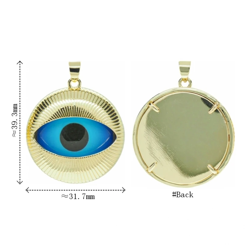 

2Pcs Pendant Enamel Coin Shape Circle Round Turkish Evil Eye Religious Islam Copper Gold Color Approx 31.7x39.3mm Jewelry