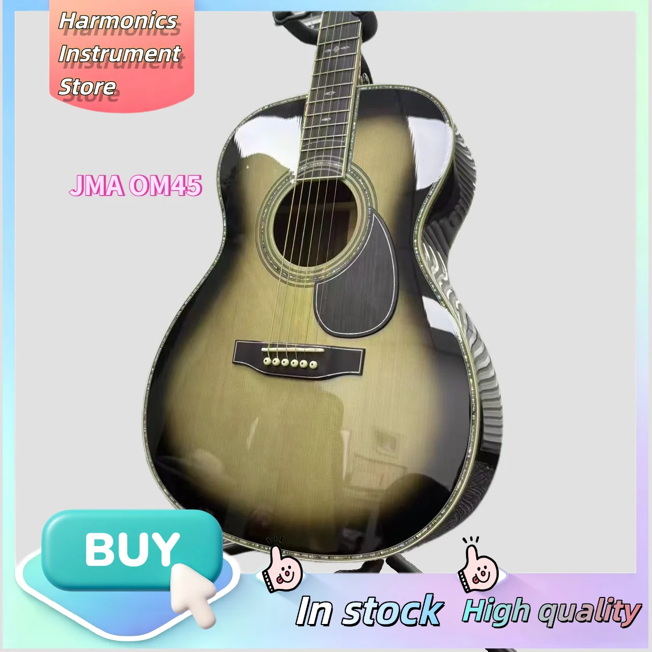 Neu eingetroffen: 41-Zoll OM45 20. Jubiläums-Edition Akustikgitarre in Anthrazitgrauem Sunburst, Premium Folk-Gitarre