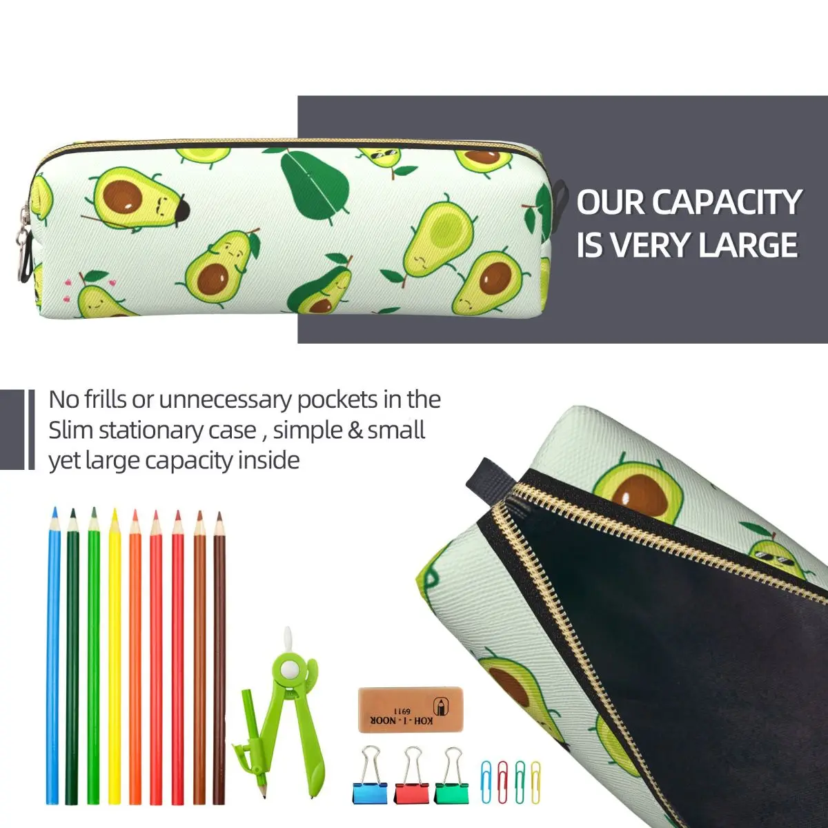 الكلاسيكية لطيف الأخضر الأفوكادو مقلمة الأفوكادو عاشق صندوق رصاص صندوق القلم للطلاب أكياس قلم رصاص مكتب سستة القرطاسية
