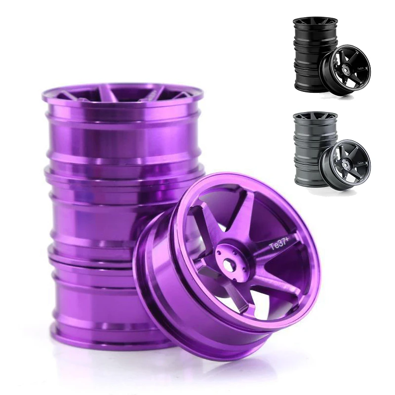 4pcs 52mm 1/10 RC On-Road Drift Racing Car Metal  Rim Wheel Hubs TE37 ，for Tamiya Kyosho HSP HPI Sakura Traxxas RedCat