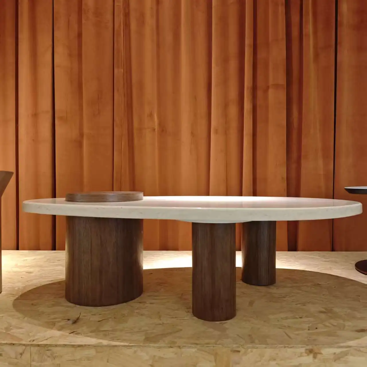 //Modern Style Solid Oval Beige Travertine Marble Coffee Table For Living Room Wooden Home Furniture