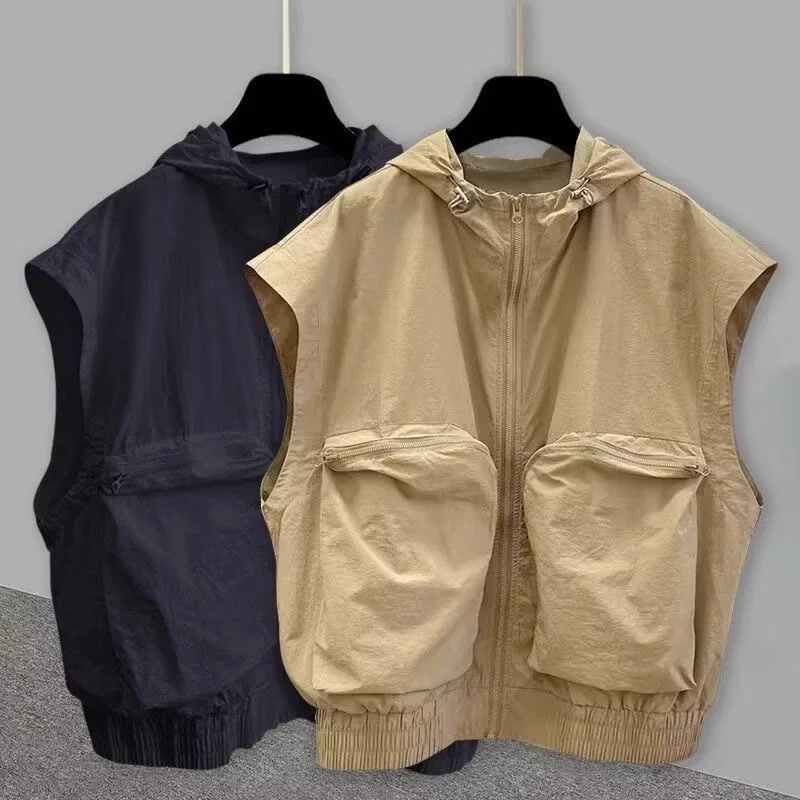 

Lightweight Qui-Dry Outdoor Functional Hat T-irt Men Summer Loose oulder Workwear Sun Protection Vest Top Zipper Decora...