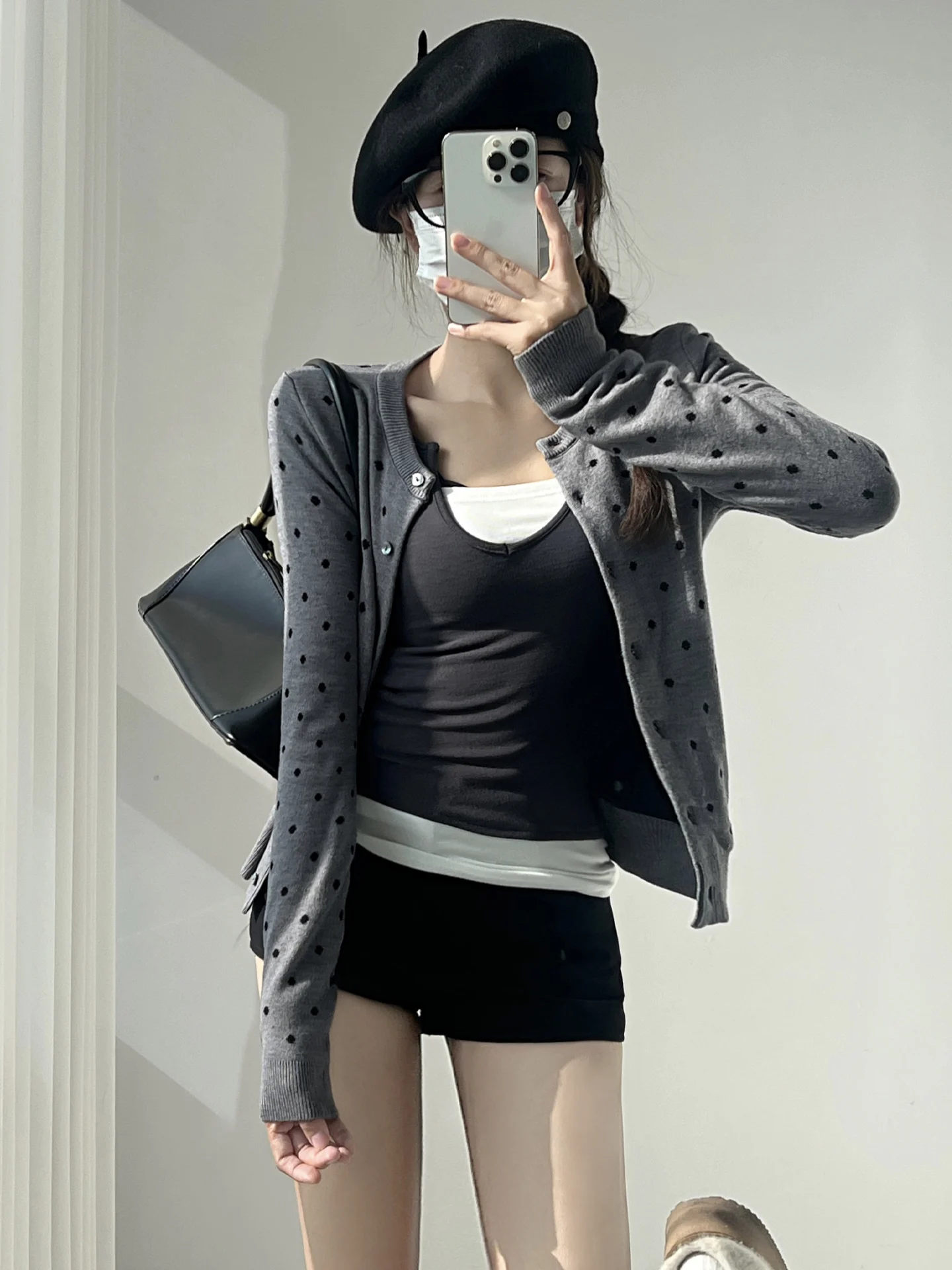 

Женский вязаный кардиган в горошек Slim Fit Long Sve Warm Ci Walk Подходит для сна на пуговицах весна-осень