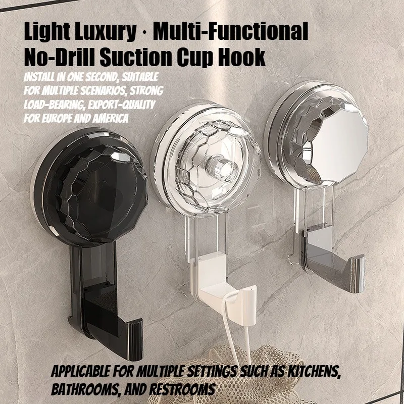 Beige Bathroom Rotating Suction Cup Hook, No-Drill Strong Adhesive Hook for Walls, Towel and Clothing Hanger