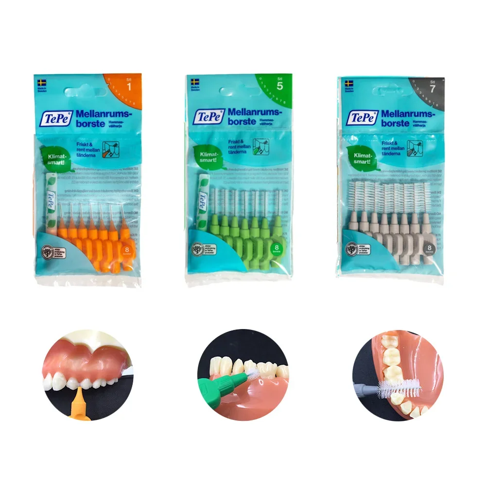 8pcs Set Original TePe Interdental Brush Soft Short Handle Oral Hygiene Teeth Cleaning Toothpicks Brushes Dentist Recommended