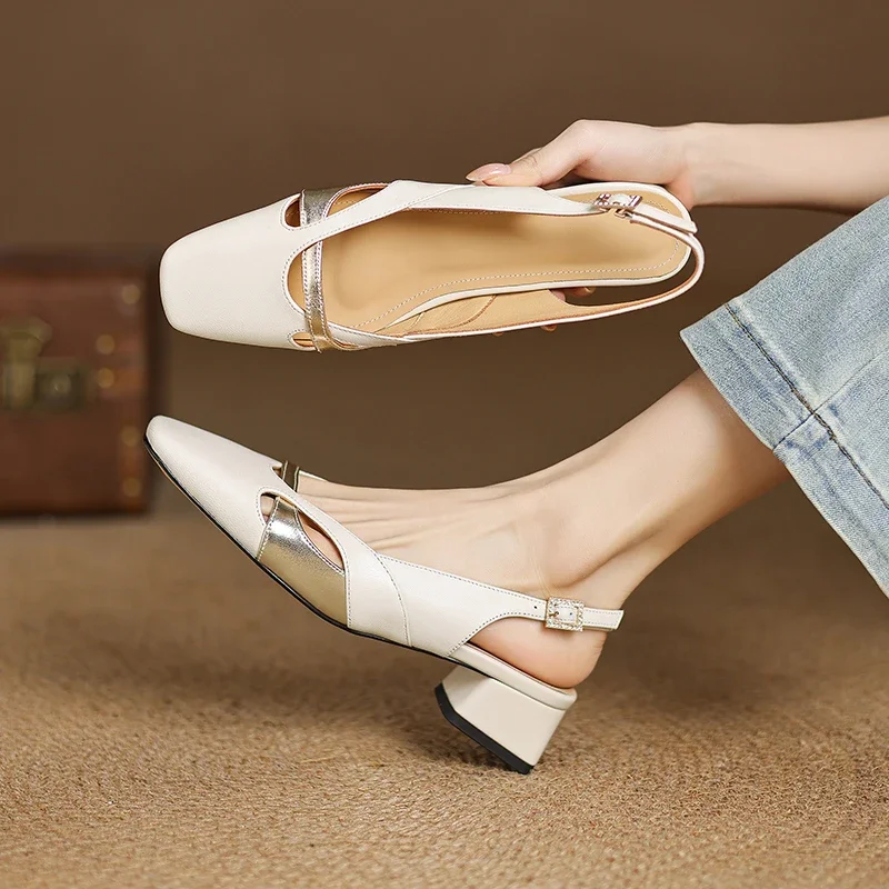 

Новинка 2023 года, летние женские сандалии из натуральной кожи, женская обувь из мягкой овчины высотой 22-24,5 см, туфли на толстом каблуке с ремешком сзади