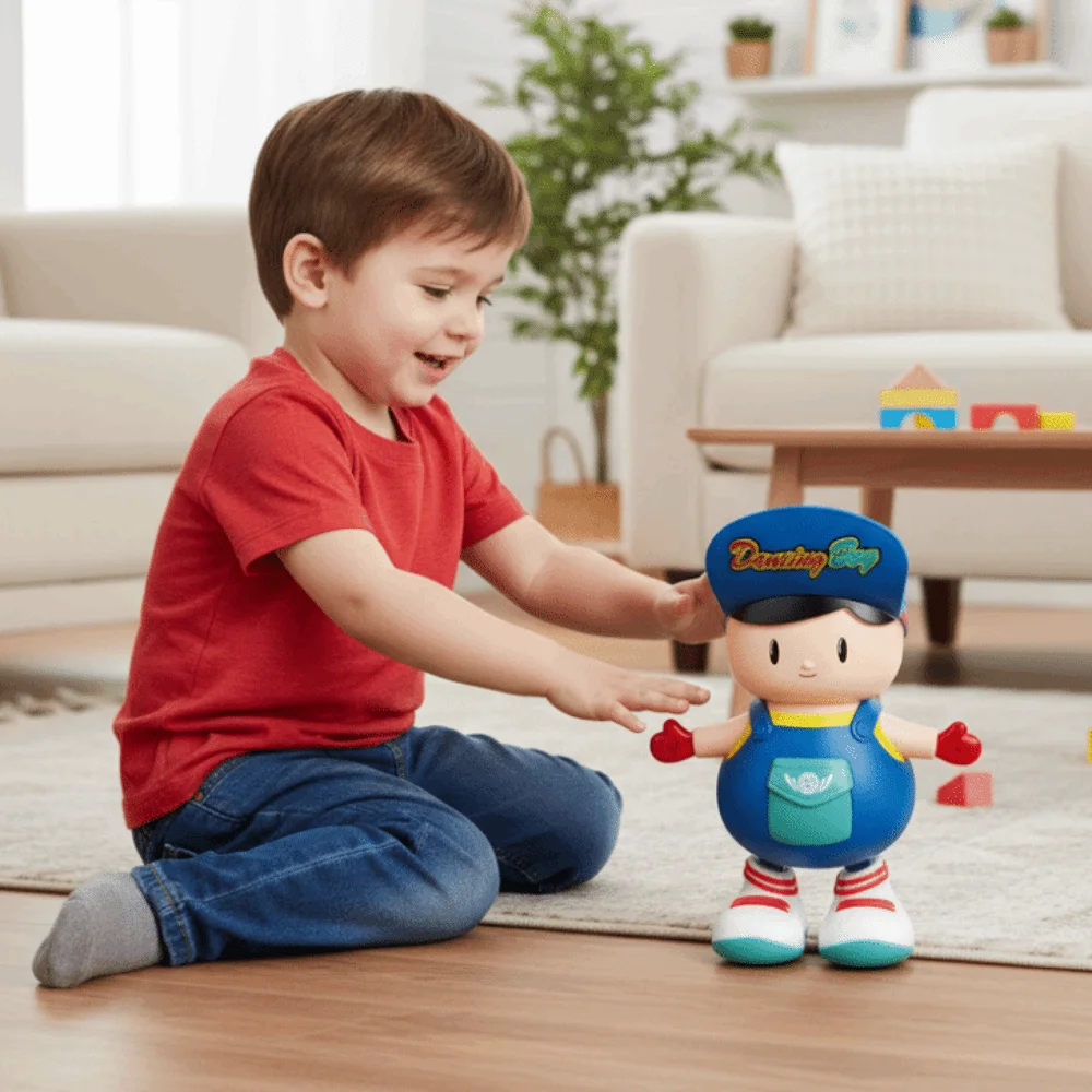 Figurine de garçon dansant LED drôle, musique en plastique, balançoire de danse, décor artisanal, Simulation de jouet électrique pour enfants en bas âge