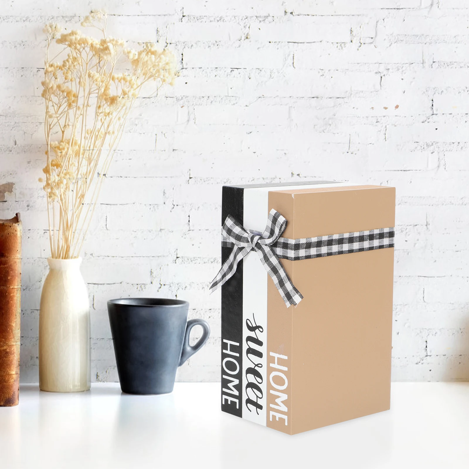 

Fake Book Decorative Wooden Simulation Book with Pattern for Photography Prop and Home Decor Display Prop