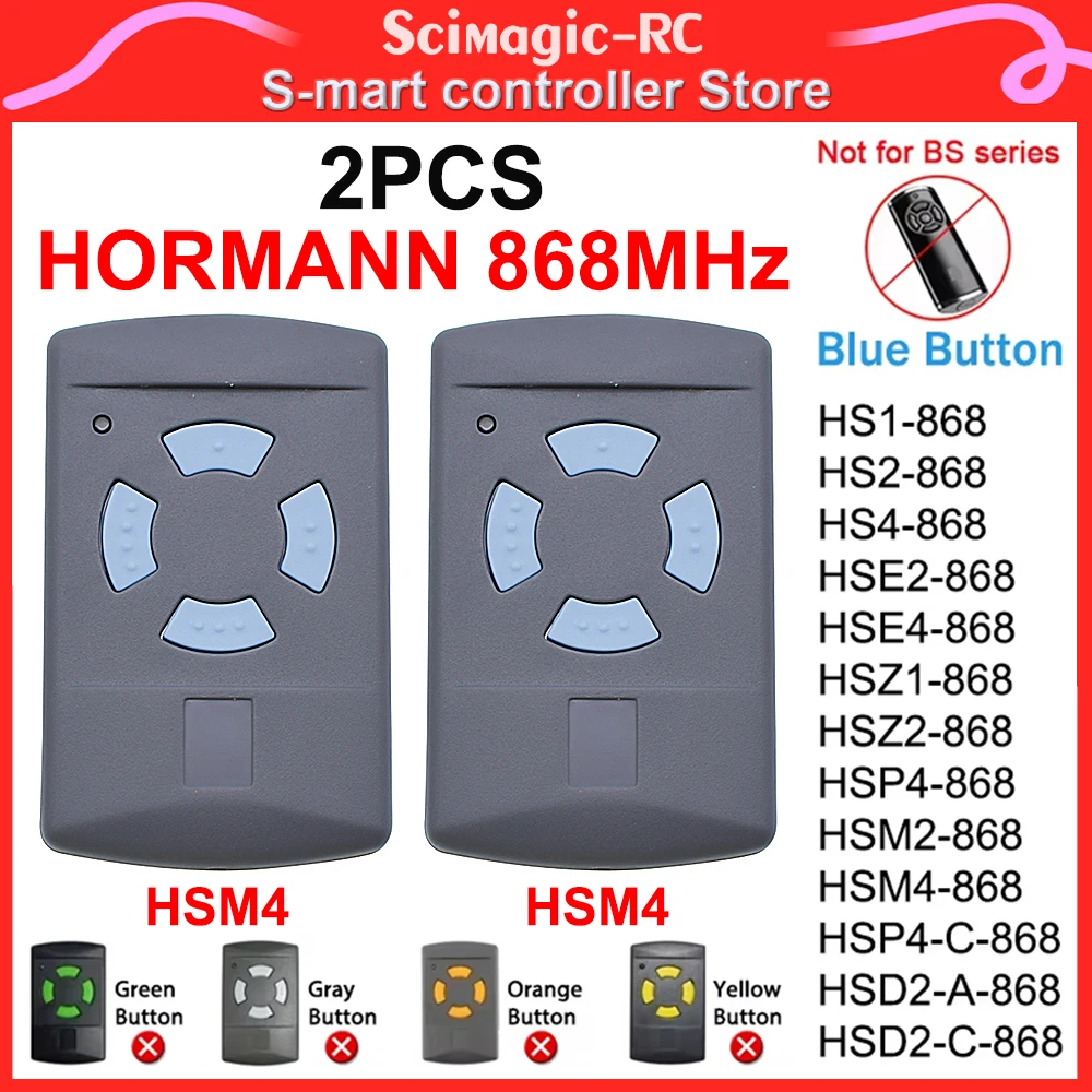 2 pçs/pacote Hormann HSM4 porta de garagem controle remoto para Clone HORMANN HSM2,HS1,HS2,HS4,HSE2,HSE4,HSZ1,HSZ2,HSP4,HSP4-c 868,35 MHz