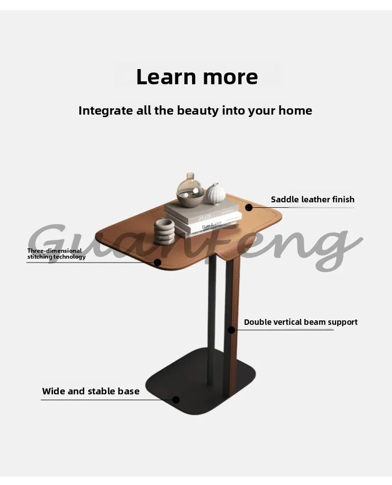 Saddle Leather Sofa Table Home Furniture Living Room Floating Storage Rack Bedroom Bed Corner Table view 6