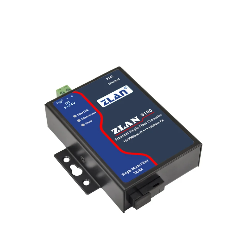 Transceiver Optik Ethernet 100M Kelas Industri Mode Tunggal Serat Tunggal Port Optik Tegangan Lebar ke Port Jaringan ZLAN9100