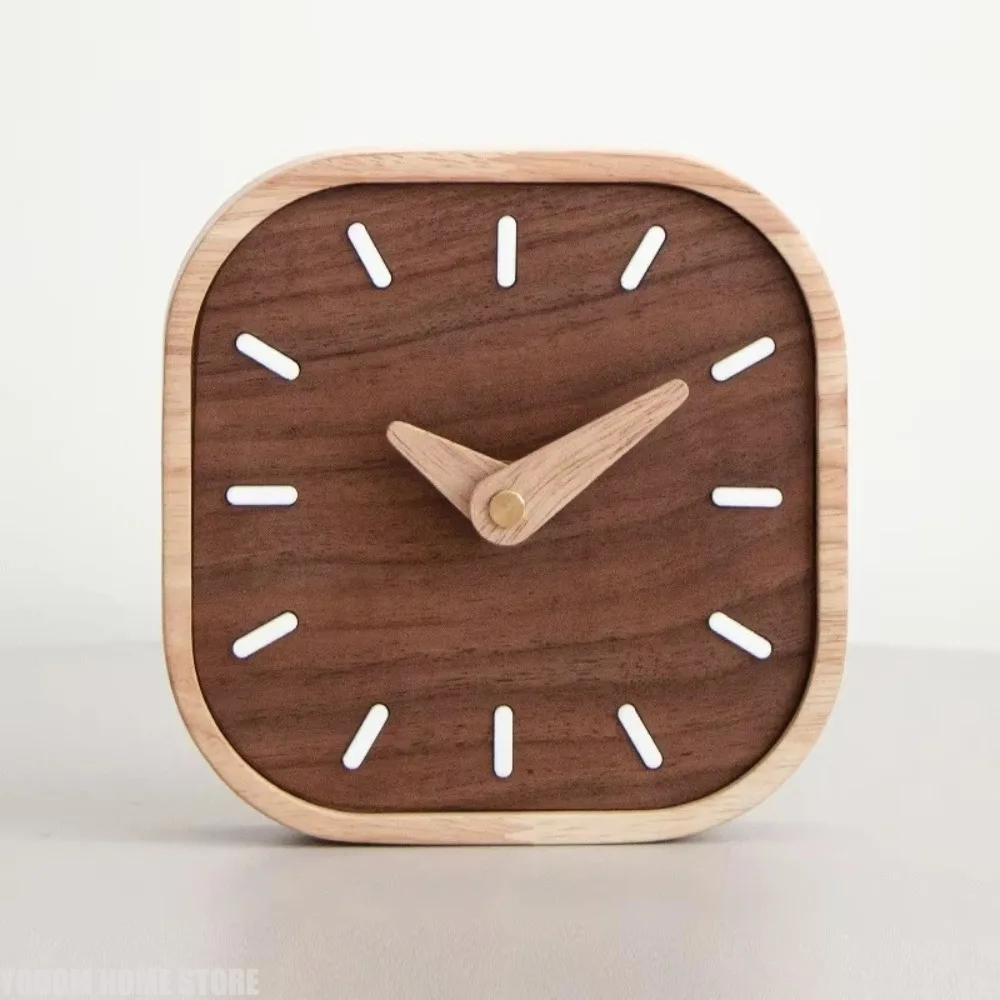 Handmade Black Walnut Solid Wood Clock Desktop Silent Table Clock Headrest Watch Nordic Home Creative Decoration Wall Clocks