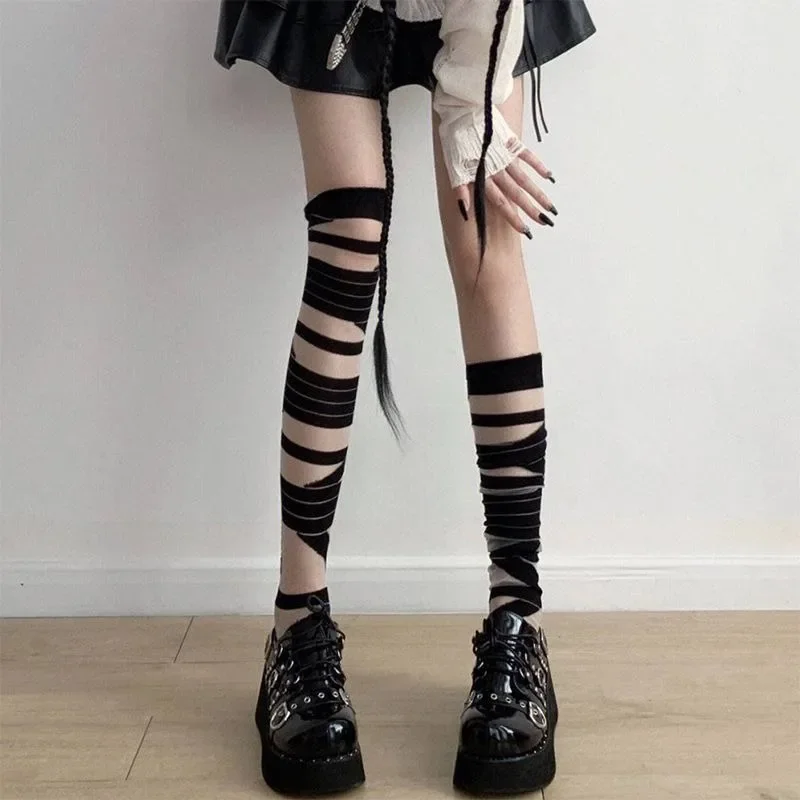 Y2k Bandage Stockings Women Punk Style Fashion All-match Hipster Hotsweet High Street Japanese Girl Gothic Lolita Hosiery Sweet