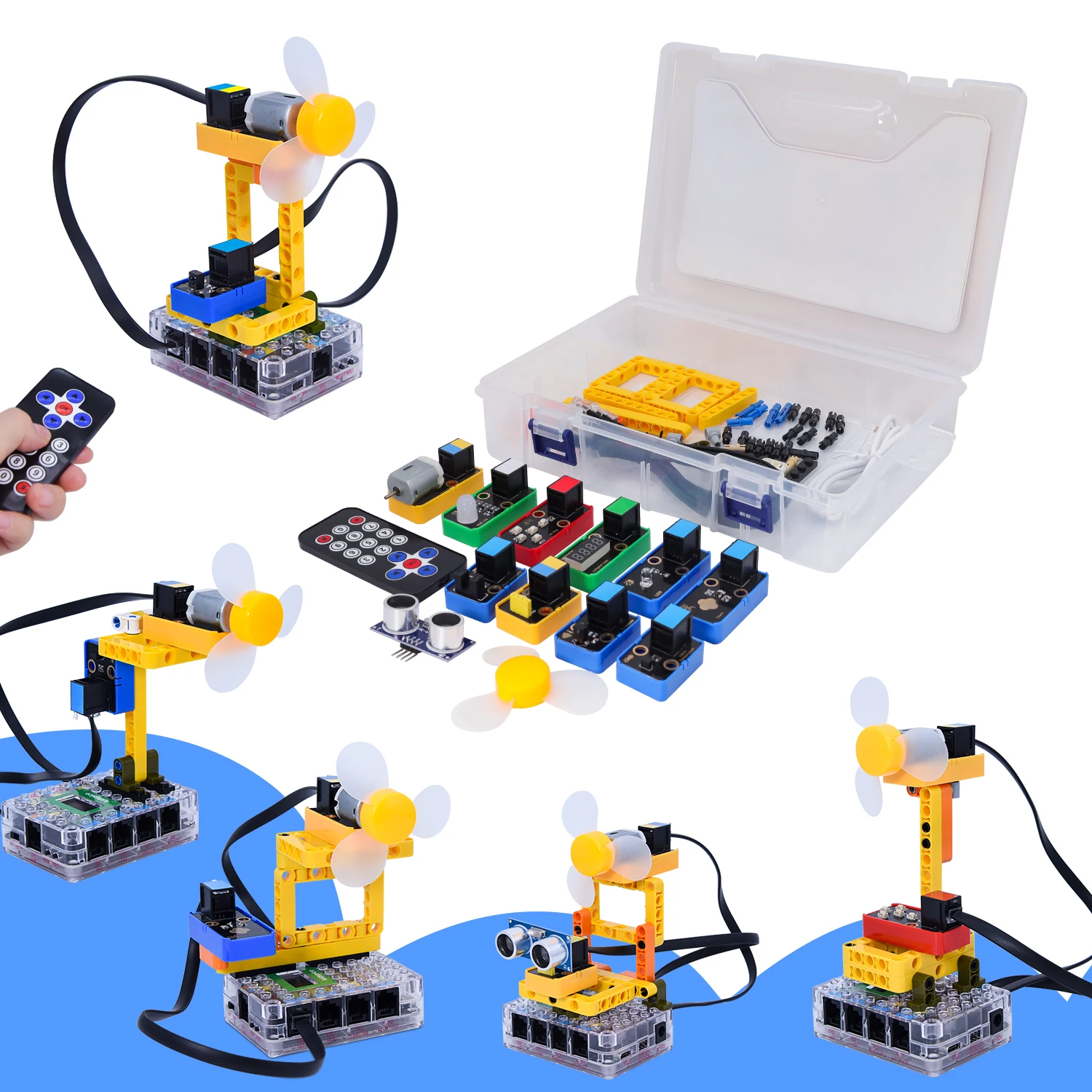Kids Education STEM Programming Sensor Kits Electronic Building Blocks Smart Fan Kit with Mainboard Learning Kit