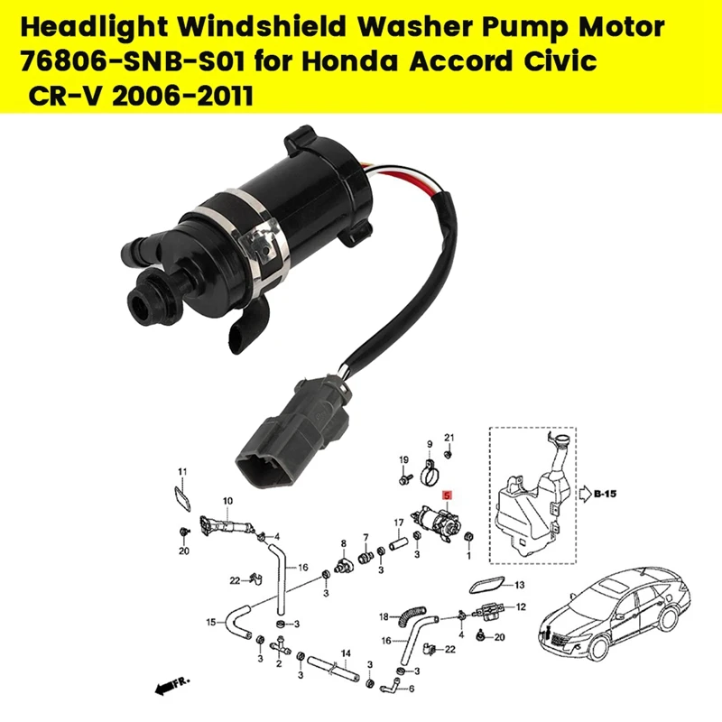 

Car Headlight Windshield Washer Pump Motor 76806-SNB-S01 For Honda Accord Civic CR-V 2006-201 Head Lamp Washer Pump